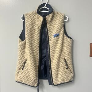 Patagonia oat and navy woolie fleece reversible vest womens sz large